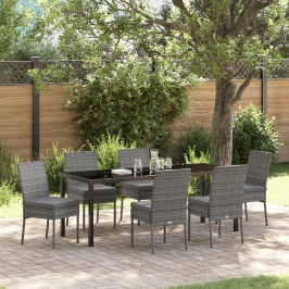Conjunto de Comedor de Jardín  de 7 Piezas Gris Poliratán