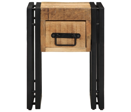 Mesa Auxiliar  con Cajón Negra 30x30x40 cm de Madera Maciza de Mango