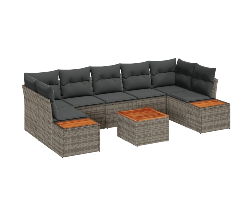Set de Sofá de Jardín de 8 Piezas con Cojines Gris Poliratán Acacia