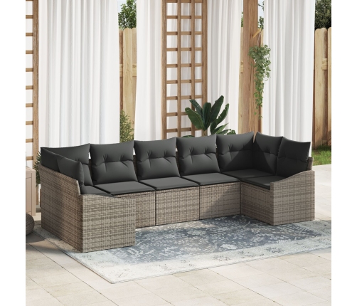 Set de sofá de jardín de 7 piezas con cojines Gris Poliratán
