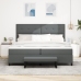 Cama con somier de  con colchón y banco gris oscuro 200x200 cm tela