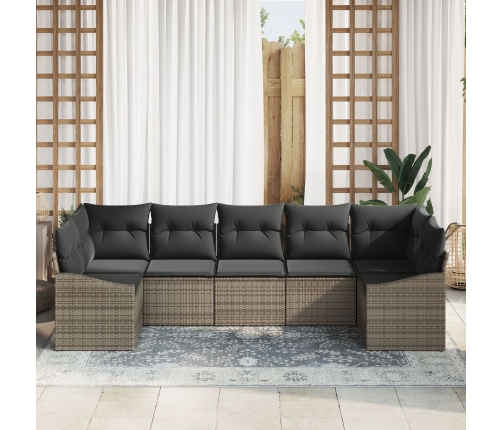 Set de sofá de jardín de 7 piezas con cojines Gris Poliratán