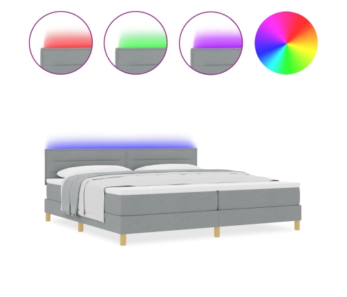 Cama con Base  con Colchón y Luz LED Gris Claro 200x200 cm Tela