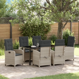 Conjunto de jardín de 7 piezas con cojines gris claro de rattan poli