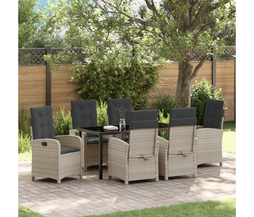 Conjunto de jardín de 7 piezas con cojines gris claro de rattan poli