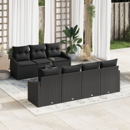 Conjunto de Sofá de Jardín  Set de 8 Negro Ratán