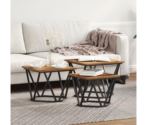 Mesas Laterales  de 3 pcs en Madera Vieja