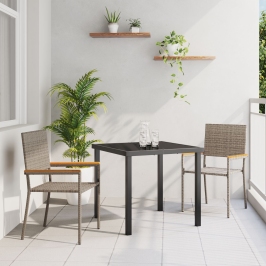 Sillas apilables de jardín  con cojines 2 pcs Gris Ratán Poliéster