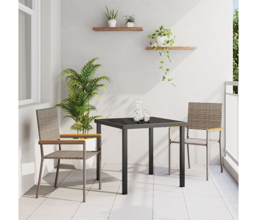 Sillas apilables de jardín  con cojines 2 pcs Gris Ratán Poliéster