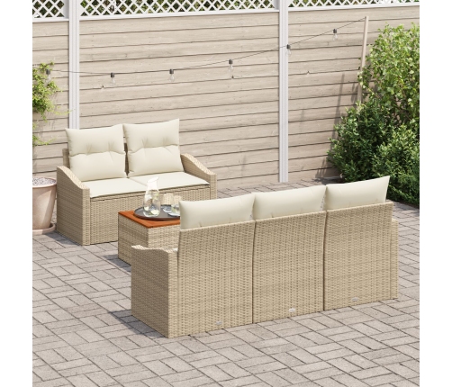Conjunto de Sofá de Jardín de 6 Piezas con Cojines Beige de Poliratán y Acacia