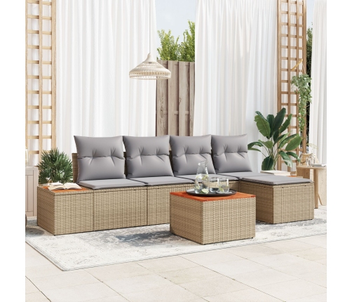 Conjunto de Sofá de Jardín de 6 Piezas con Cojines Beige Ratán de Poli Acacia