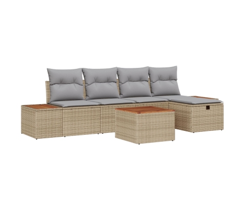 Conjunto de Sofás de Jardín de 6 Piezas con Cojines Beige de Poliratán