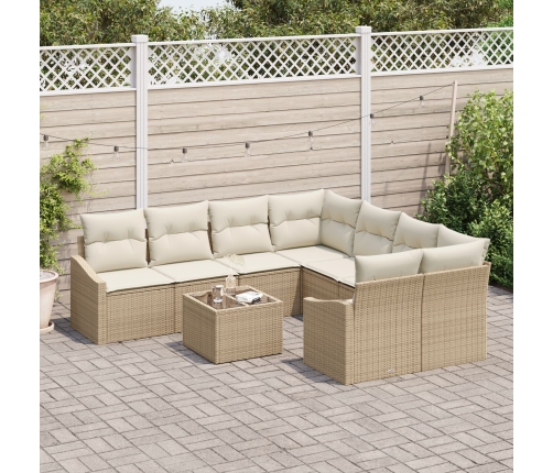 Conjunto de Sofás de Jardín  de 9 Piezas con Cojines de Ratán Beige