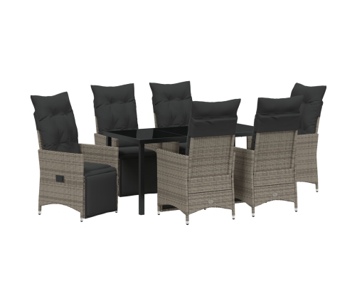 Set de Comedor de Jardín de 7 Piezas con Cojines Gris Polirratán