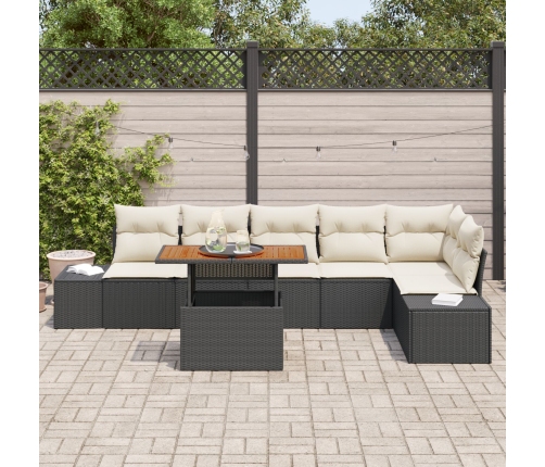 Conjunto de Comedor de Jardín de 7 piezas con Cojines Negro Poliratán Acacia