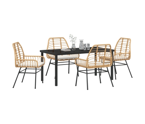 Set de Comedor Jardín  de 5 Piezas con Cojines Marrón Ratán Versátil