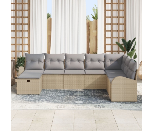 Set de Sofás de Jardín de 8 Piezas con Cojines Beige Ratán Poliéster