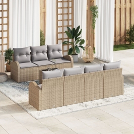 Conjunto de Sofá de Jardín de 8 Piezas con Cojines Beige de Ratán