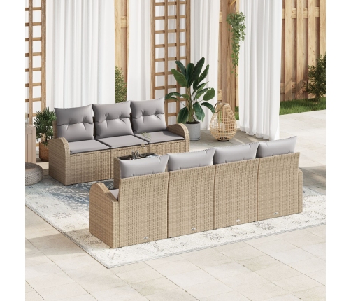 Conjunto de Sofá de Jardín de 8 Piezas con Cojines Beige de Ratán
