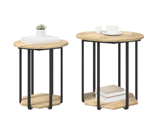 Mesa auxiliar  de 2 piezas de madera de roble Sonoma y metal