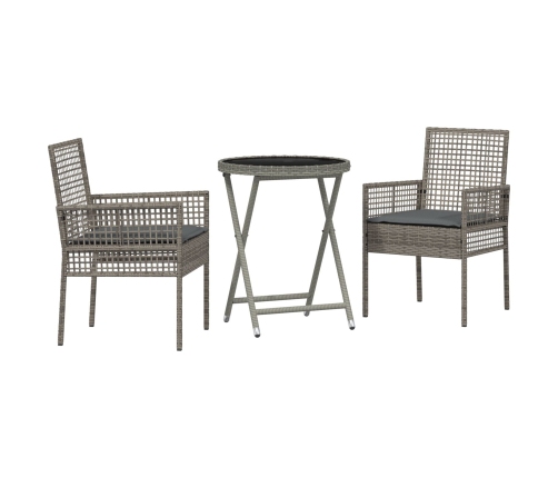 Conjunto de Bistro de Jardín de 3 Piezas con Cojines Gris de Poliratán