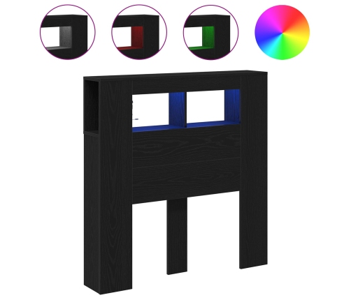 Cabecera de Almacenamiento  con Luces LED Roble Negro 100x18,5x103,5 cm