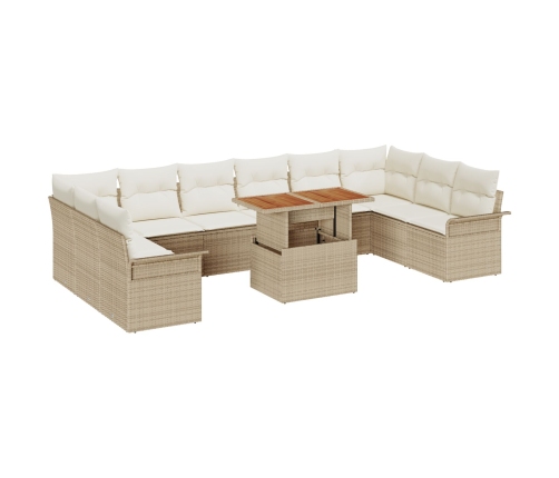 Conjunto de Comedor de Jardín de 11 Piezas con Cojines Ratán Beige Acacia