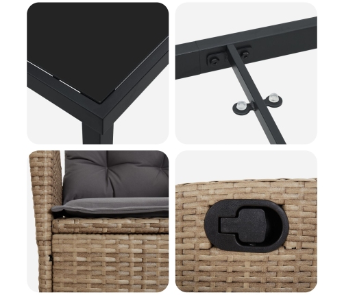 Juego de Comedor de Jardín de 3 Piezas con Cojines Beige Poliratán