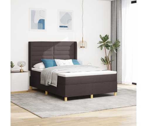 Cama con Somier y Colchón LED Marrón Oscuro 140x200 cm Tela