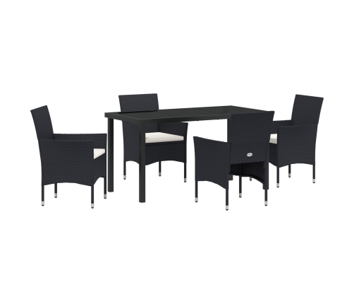 Conjunto de Comedor para Jardín de 5 Piezas  Negro Ratán Polimérico
