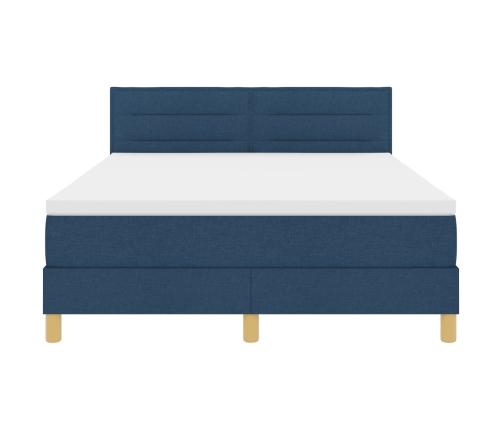 Cama Box Spring con Colchón & LED Azul 140x190 cm Tela