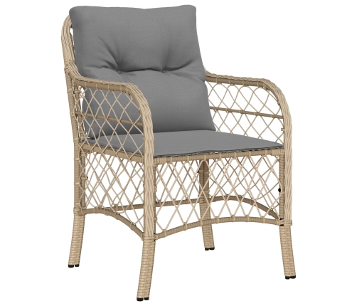 Juego de Comedor de Jardín de 3 Piezas con Cojines Beige Poliratán