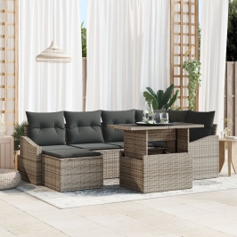 Conjunto de Sofás de Jardín de 7 Piezas con Cojines Gris Ratán PE
