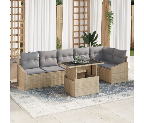 Juego de Sofá de Jardín Set de 7 Beige (estructura), Gris (cojines)