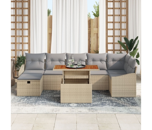 Juego de Sofá de Jardín de 8 Piezas con Cojines Beige Poliratán