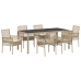 Set de Comedor de Jardín de 7 Piezas con Cojines Beige de Poliratán
