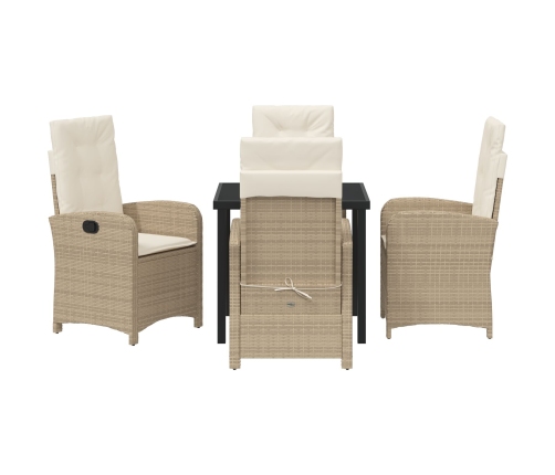 Juego de Comedor de Jardín de 5 Piezas con Cojines Beige Poliratán
