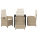Juego de Comedor de Jardín de 5 Piezas con Cojines Beige Poliratán