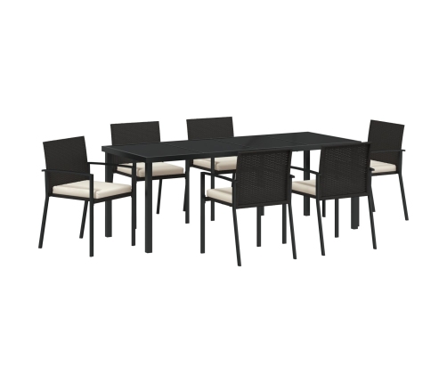 Conjunto de Comedor de Jardín de 7 Piezas de Ratan Negro