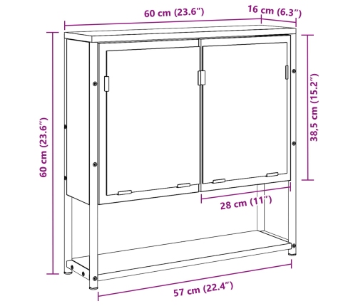 Espejo-Cabinet para Baño Roble Negro 60x16x60 cm Madera de ingeniería
