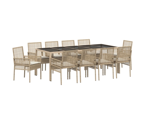 Juego de Comedor de Jardín de 11 Piezas con Cojines Beige Poliratán