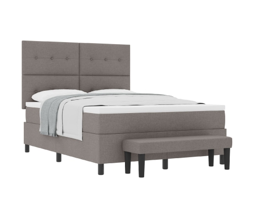 Cama con Box Spring con Colchón y Banco Taupe 140x190 cm Tela