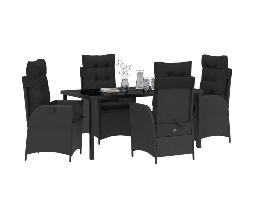 Juego de Comedor de Jardín de 5 Piezas con Cojines Poliratán Negro