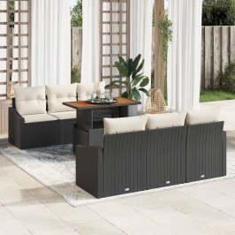 Conjunto de comedor de jardín de 7 piezas con cojines negro poliratán acacia