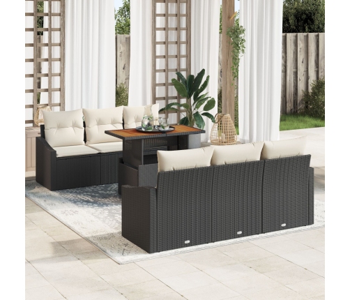 Conjunto de comedor de jardín de 7 piezas con cojines negro poliratán acacia