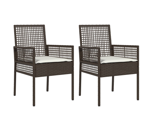 Sillas de Jardín  2 pcs con Cojines Marrón Poliratán