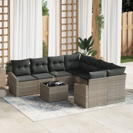 Conjunto de Comedor de Jardín  de 9 Piezas con Cojines Gris Claro Poliratán