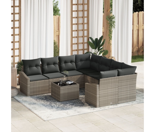 Conjunto de Comedor de Jardín  de 9 Piezas con Cojines Gris Claro Poliratán
