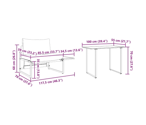 Conjunto de Comedor Jardín de 2 Piezas Silla Individual con Cojines Taupe
