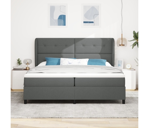 Cama Box Spring con Colchón en Gris Oscuro, 200x200 cm de Tela